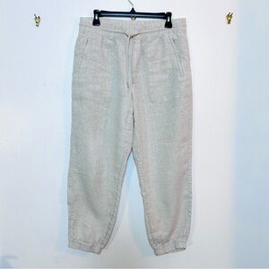 Women’s Cabo Linen Jogger Pants Elastic Draw Cord Waist Zipper Pockets MP